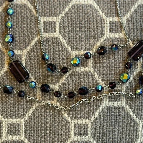 Elegant Multi-Layered Blue, Purple, and Silver Necklace - Picture 2 of 7